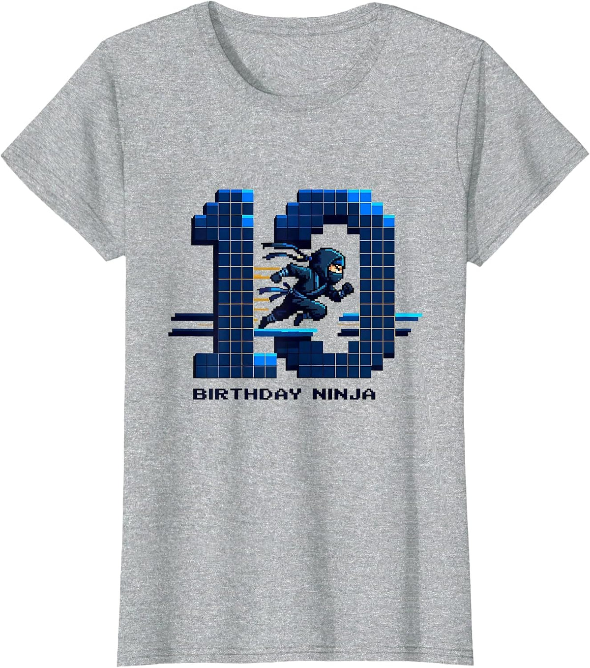 Birthday Ninja 10 Pixel Art Kids Ninja Party Costume T-Shirt - Heather Grey