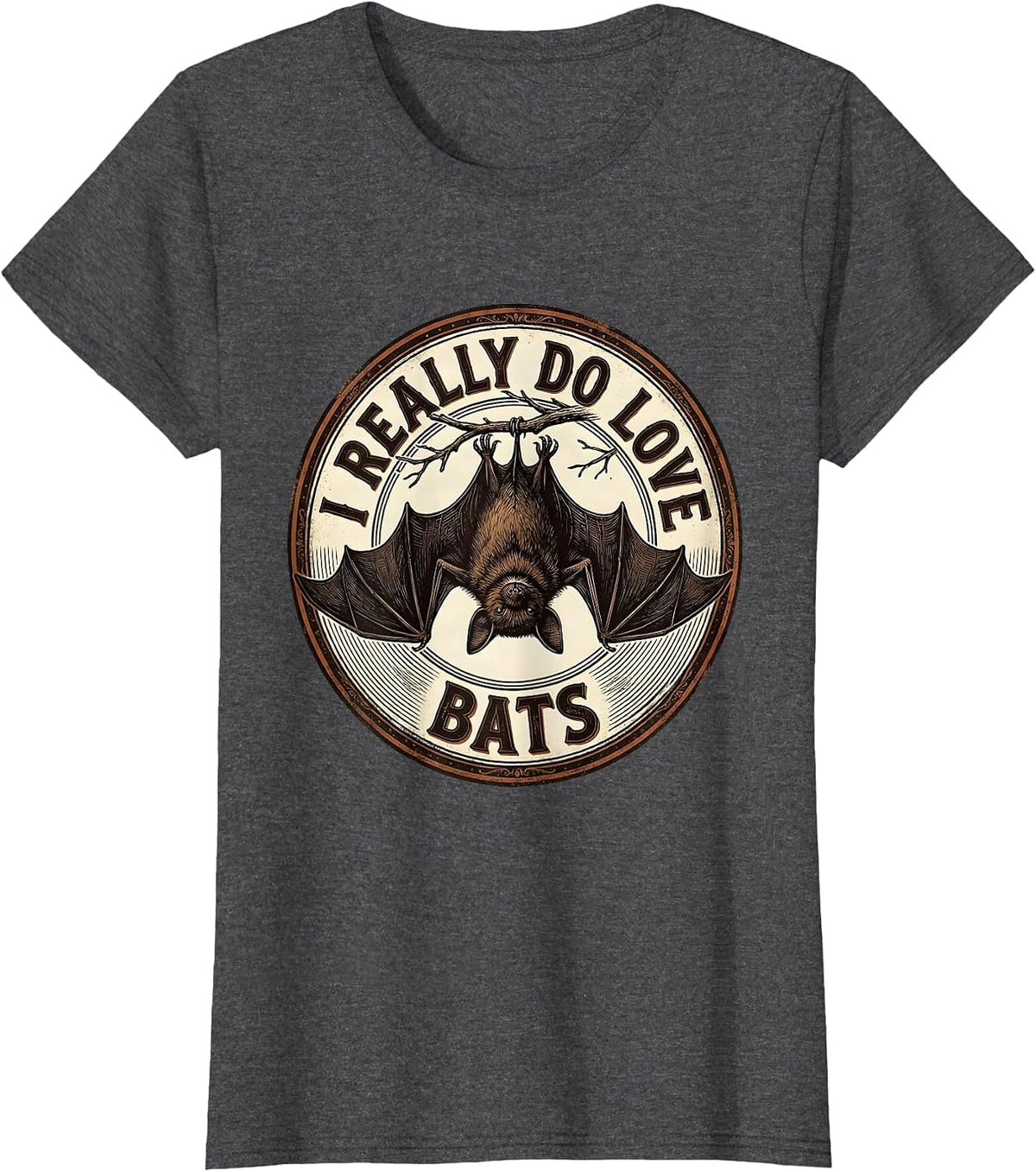 Women's I Really Do Love Bats Vintage Bat Lover Wildlife T-Shirt - Dark Heather Grey