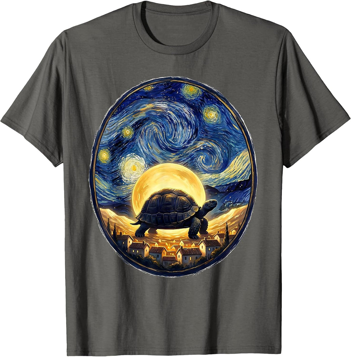 Men's Domed Tortoise Starry Night Art Parody Animal Lover Gift T-Shirt - Asphalt Grey