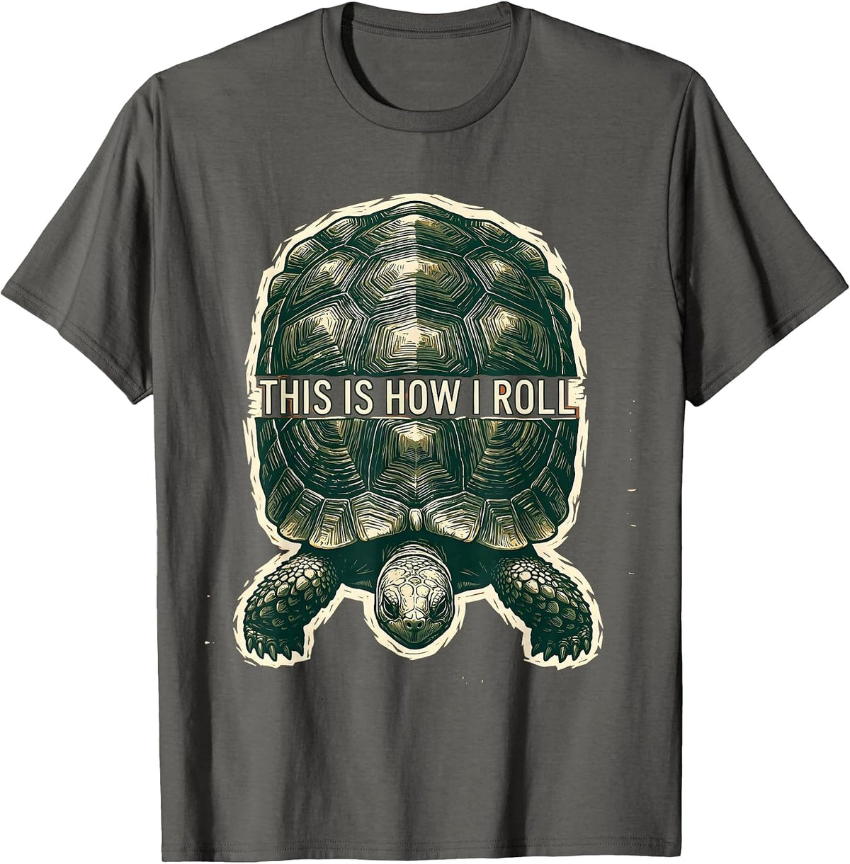 This Is How I Roll Linocut Tortoise Lover Humor Gift T-Shirt - Asphalt Grey