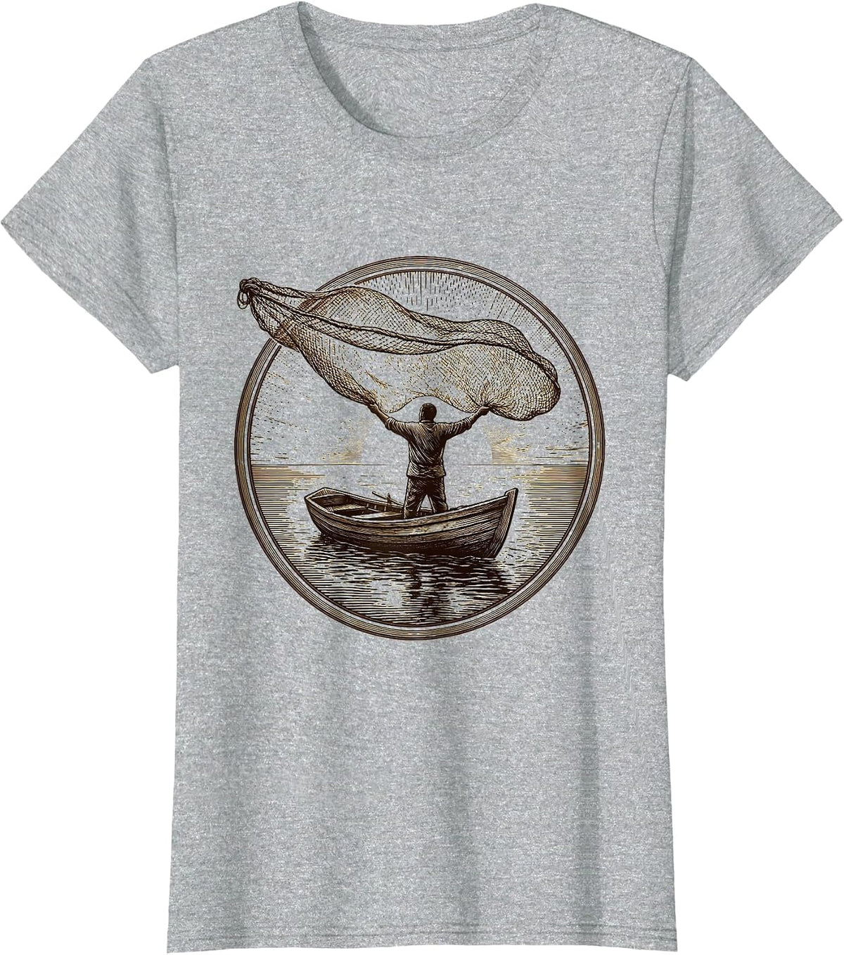 Jesus Saves Fisherman Casting Net Sunrise Sea T-Shirt - Heather Grey