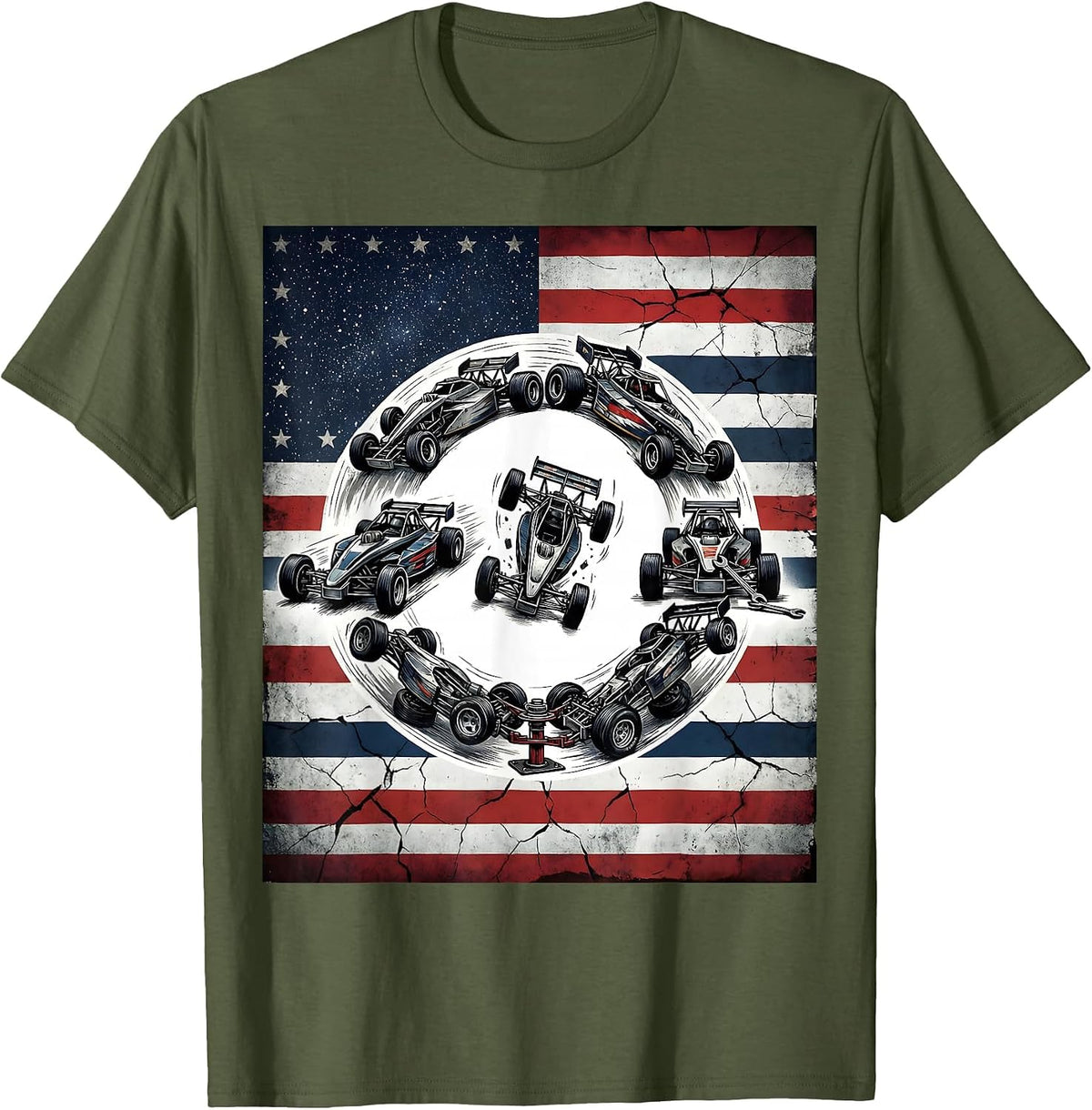 Radio-Controlled Dragster Patriotic RC Car Hobbyist Gift T-Shirt - Olive Green