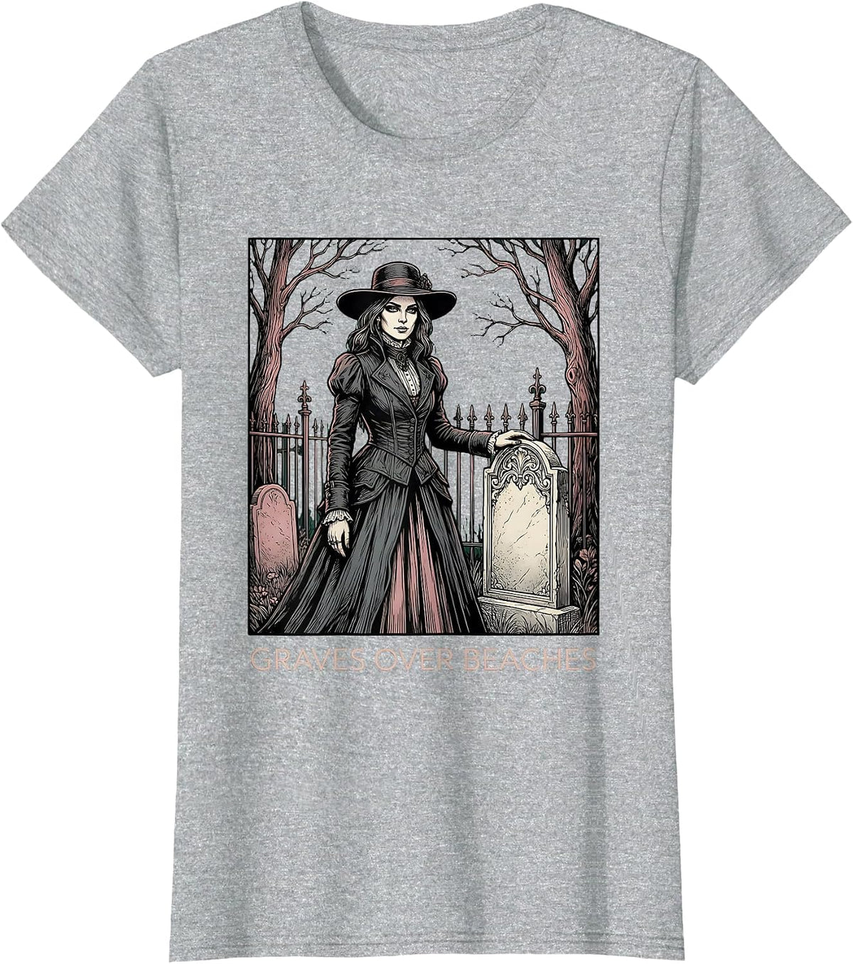 Graves Over Beaches Goth Dark Aesthetic Design T-Shirt - Heather Grey