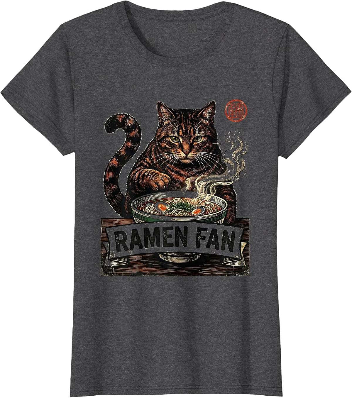 Women's Ramen Fan Vintage Kawaii Cat Anime Japanese Food Lover T-Shirt - Dark Heather Grey