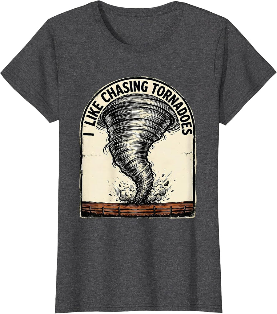 Women's I Like Chasing Tornadoes Vintage Storm Chaser Meteorology T-Shirt - Dark Heather Grey