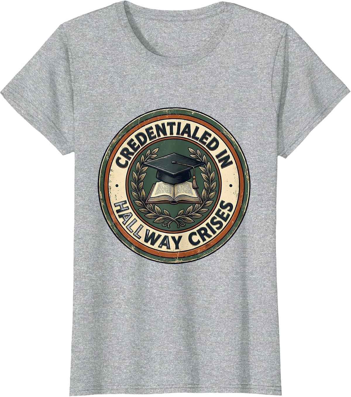 Credentialed In Hallway Crises Vintage Counselor Design T-Shirt - Heather Grey