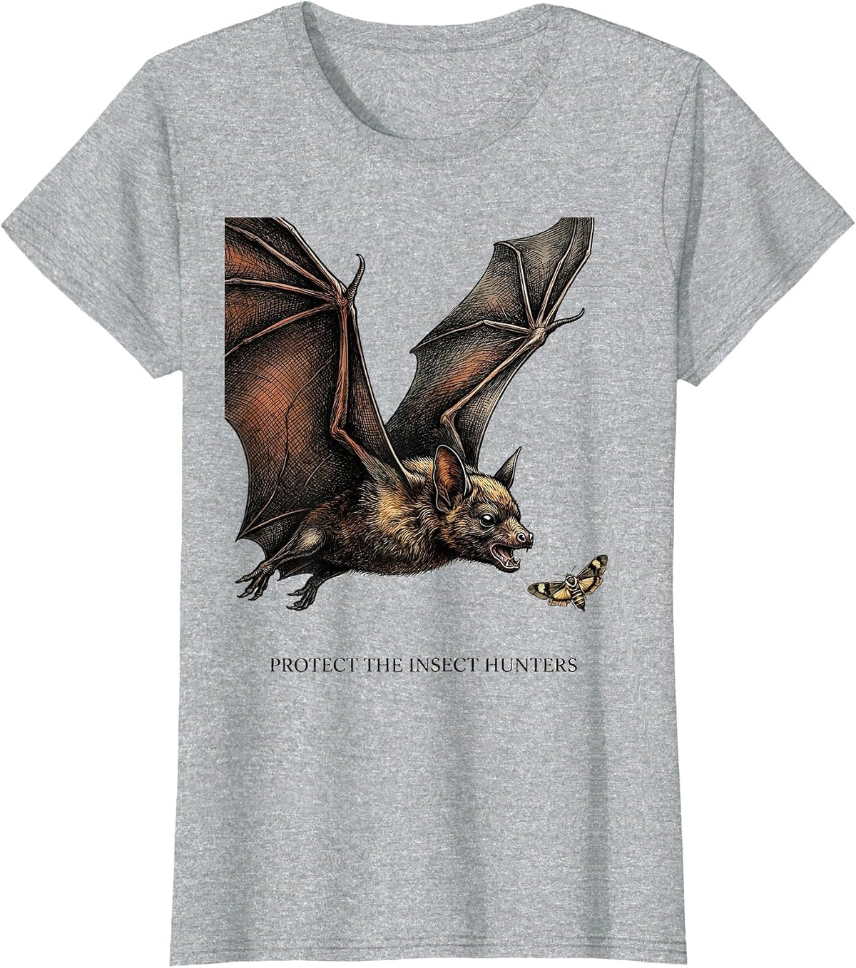 Protect The Insect Hunters Bat Lover Wildlife Conservation T-Shirt - Heather Grey