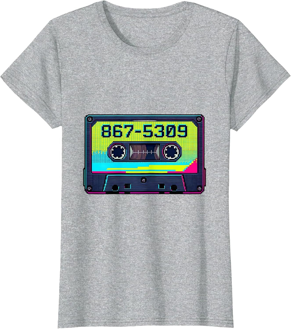 Women's 867-5309 Pixel Art Retro 80s Nostalgia Gen X Gift T-Shirt - Heather Grey