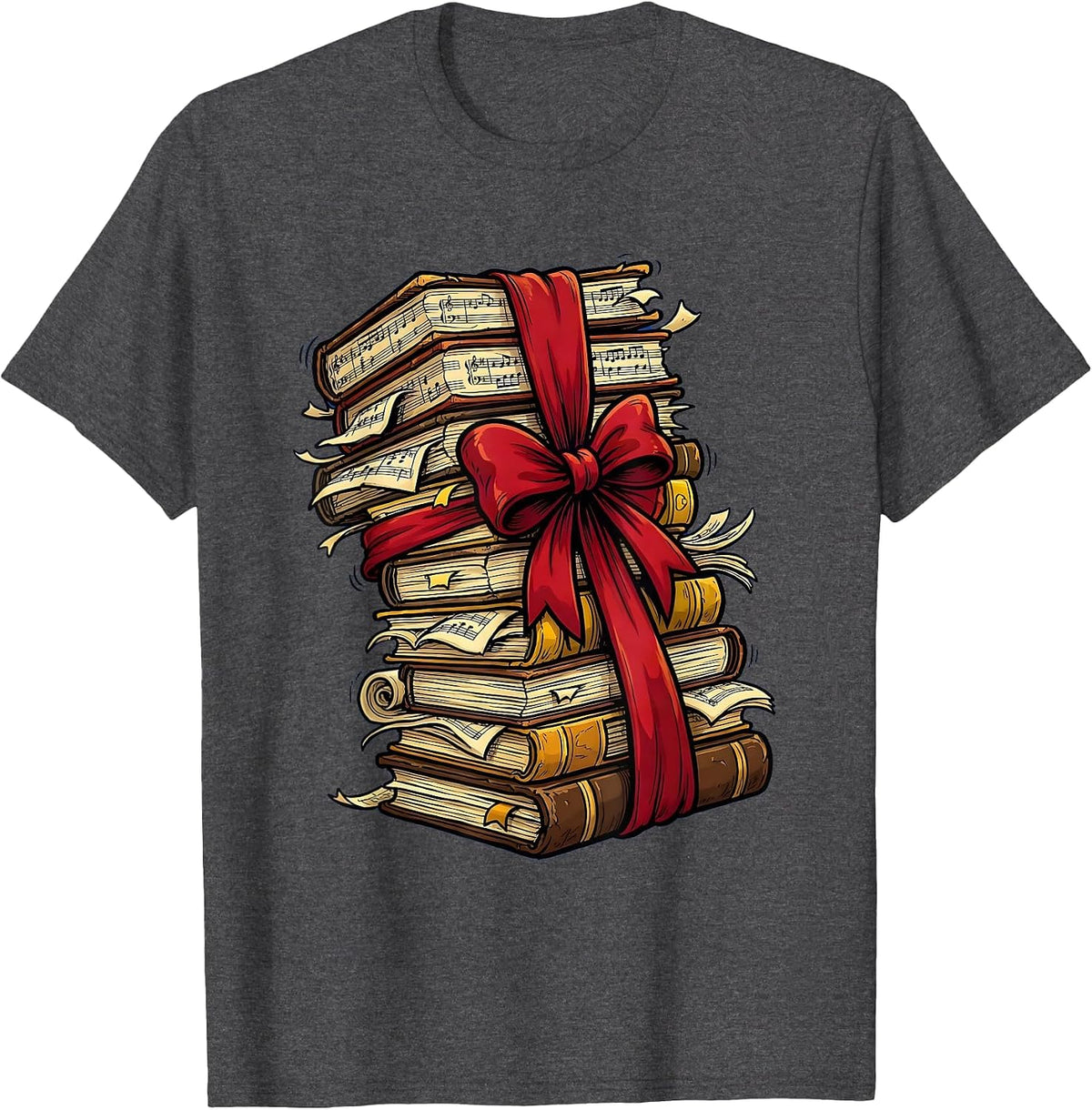 Men's Music Teacher Sheet Music Stack Graphic T-Shirt - Dark Heather Grey