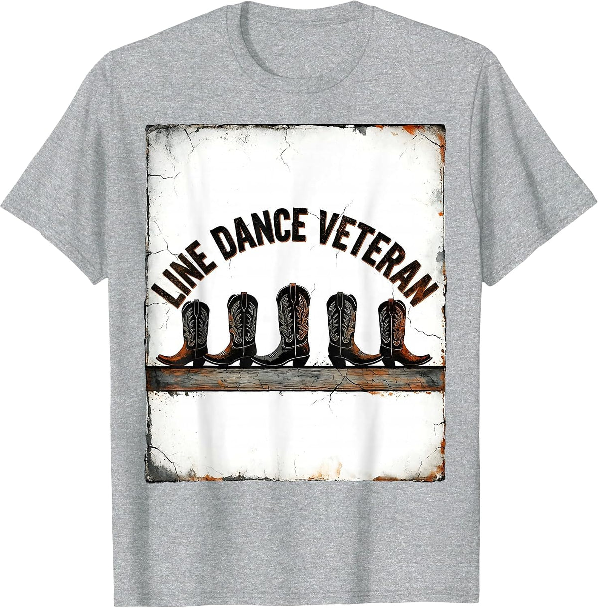 Men's Line Dance Veteran Distressed Humor Boot Lover Gift T-Shirt - Heather Grey