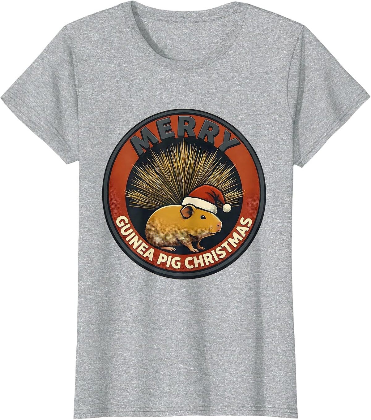 Women's Merry Guinea Pig Christmas Midcentury Modern Pet Lover Humor T-Shirt - Heather Grey