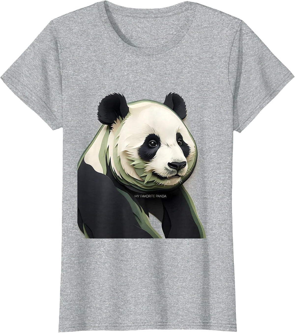 Women's My Favorite Panda Paper Cutout Animal Art Portrait Panda T-Shirt - Heather Grey