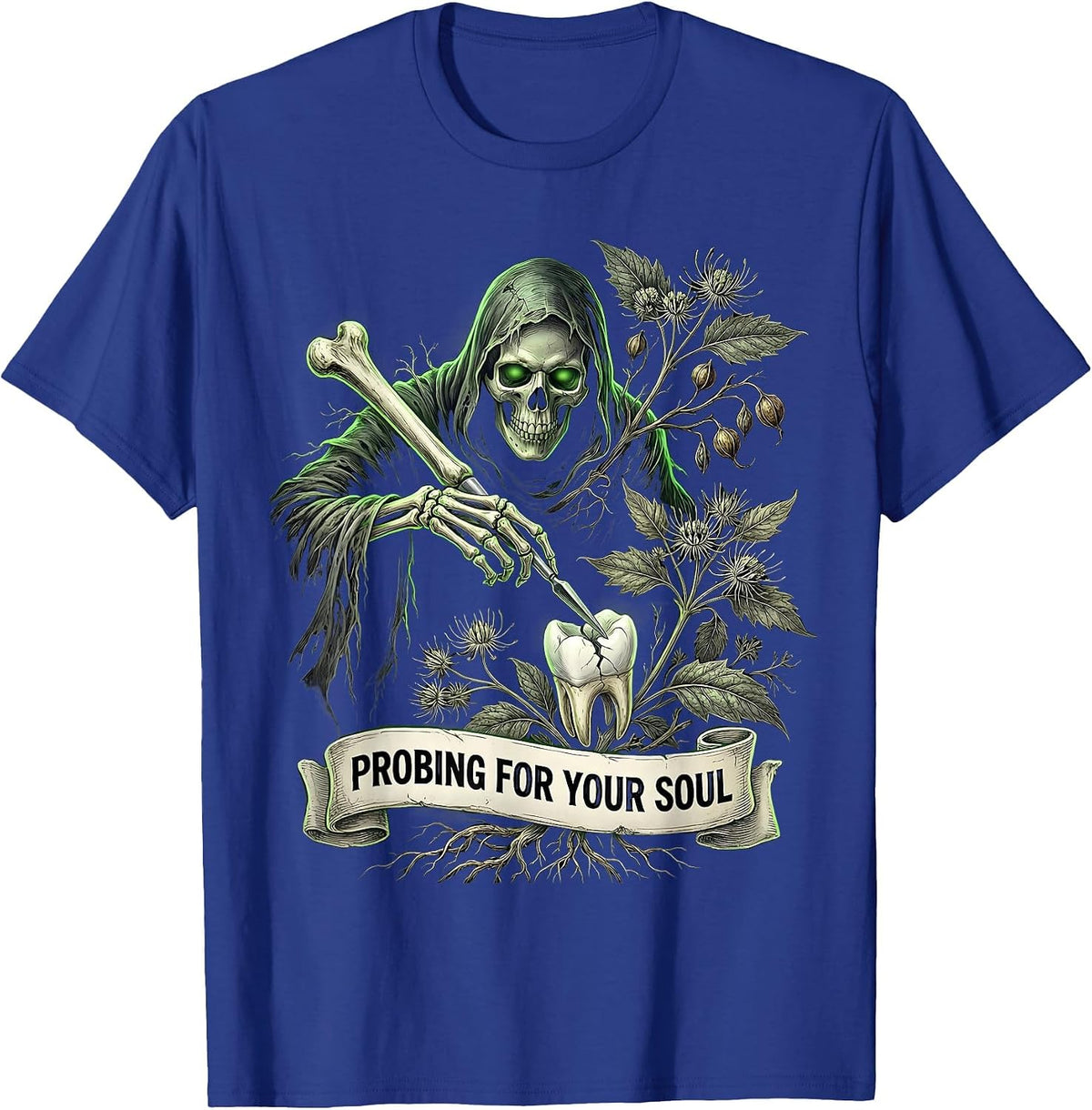 Men's Halloween Dental Periodontal Probe Grim Reaper Design T-Shirt - Royal Blue