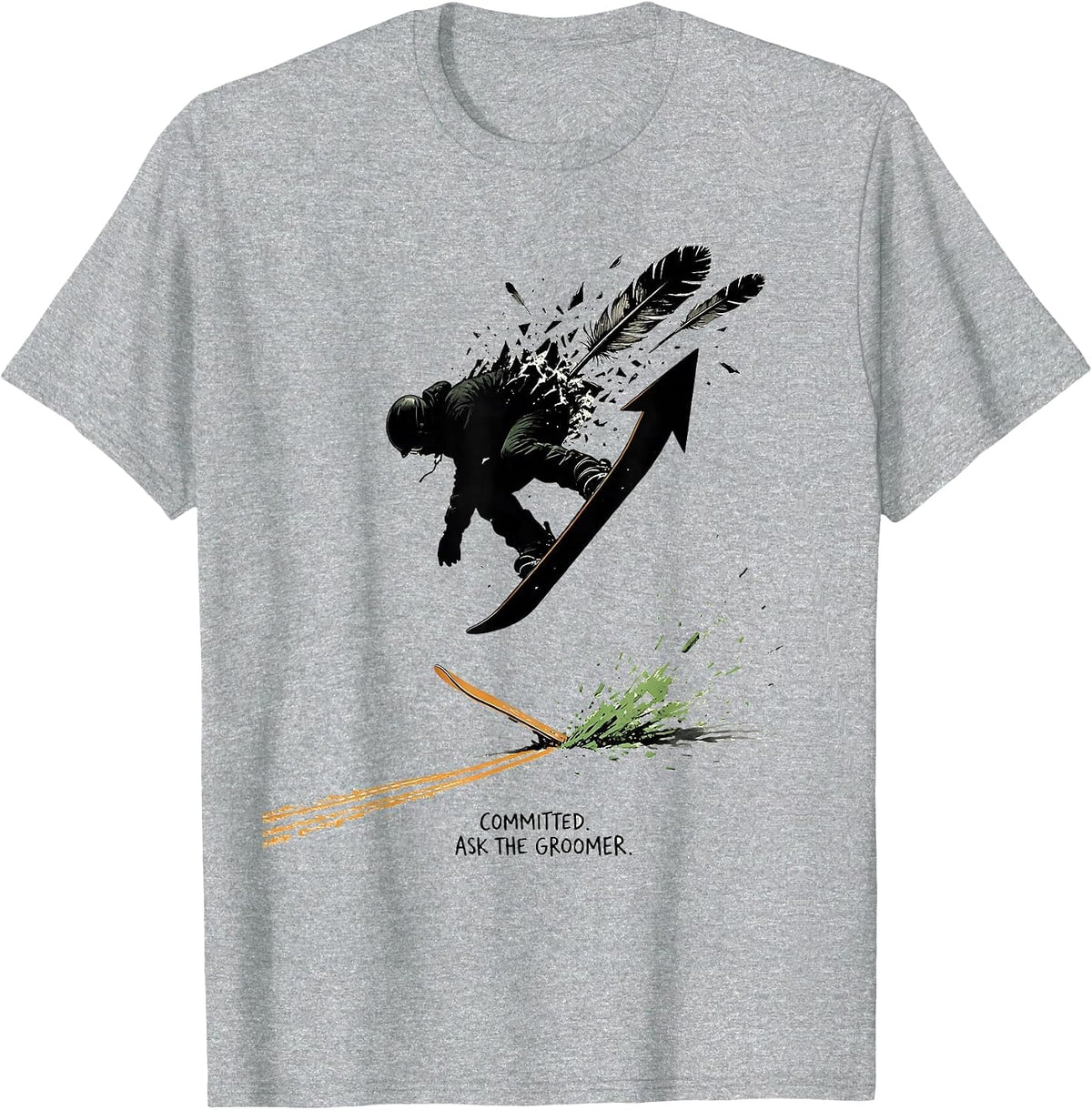 Men's Committed Ask The Groomer Funny Snowboarder Gift T-Shirt - Heather Grey