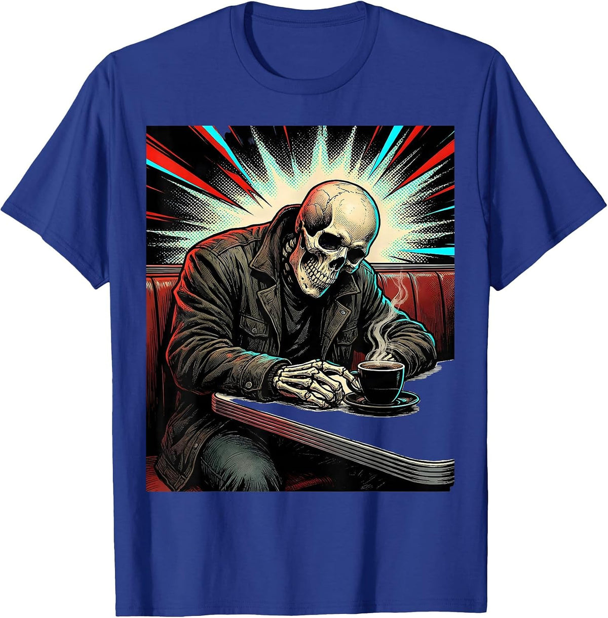 Skull Diner Y2K Grunge Alt Goth Comic T-Shirt - Royal Blue