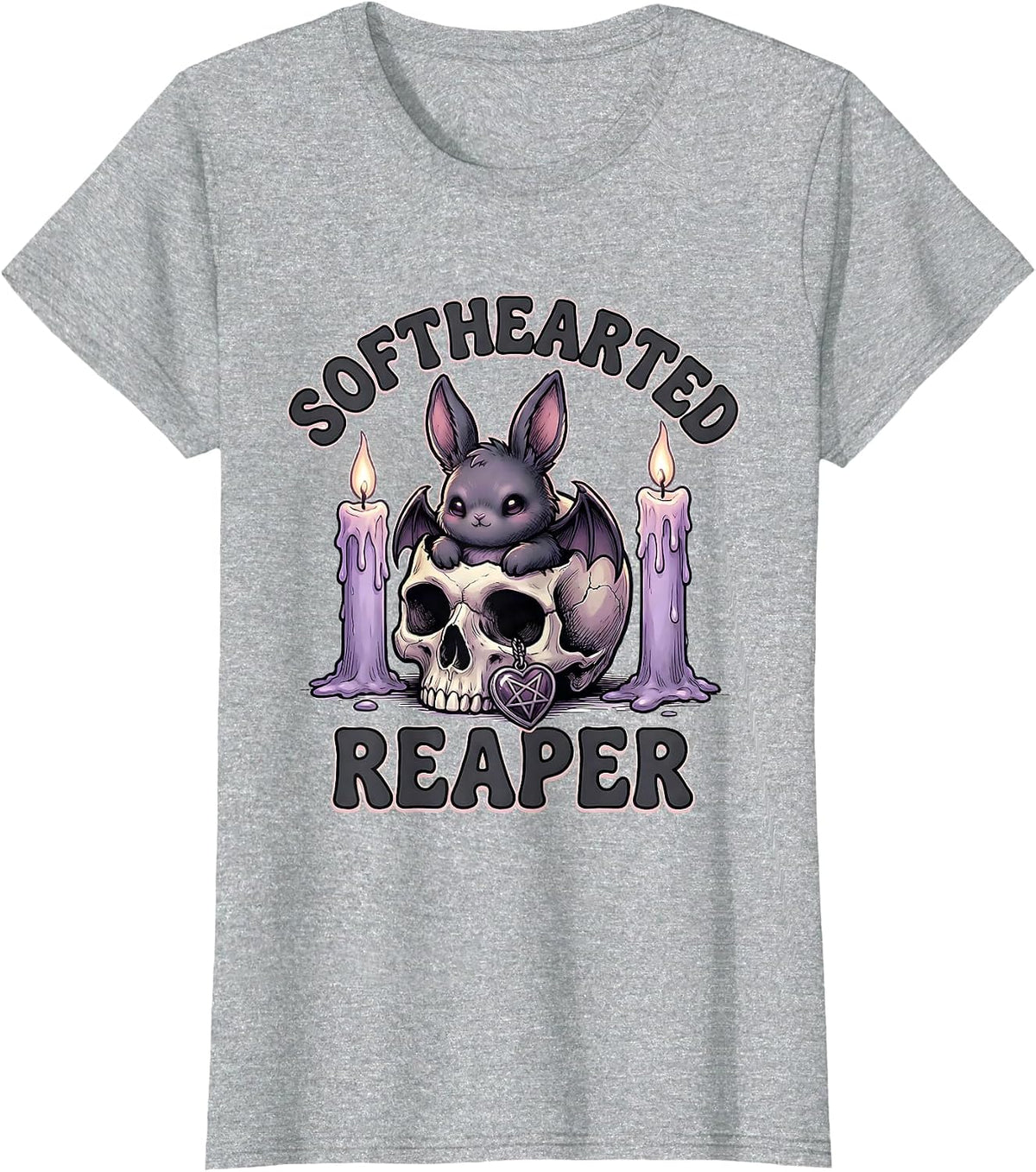 Softhearted Reaper Kawaii Pastel Goth Bat Bunny Skull T-Shirt - Heather Grey