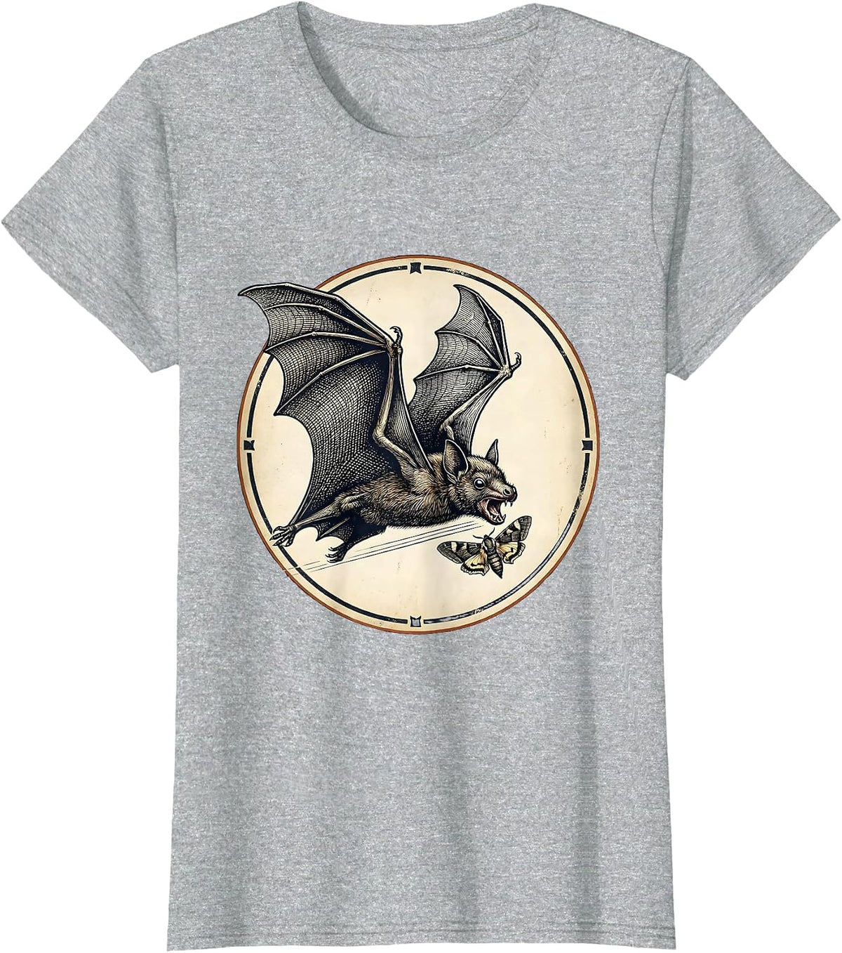 Women's Vintage Bat Lover Halloween Nature Illustration T-Shirt - Heather Grey