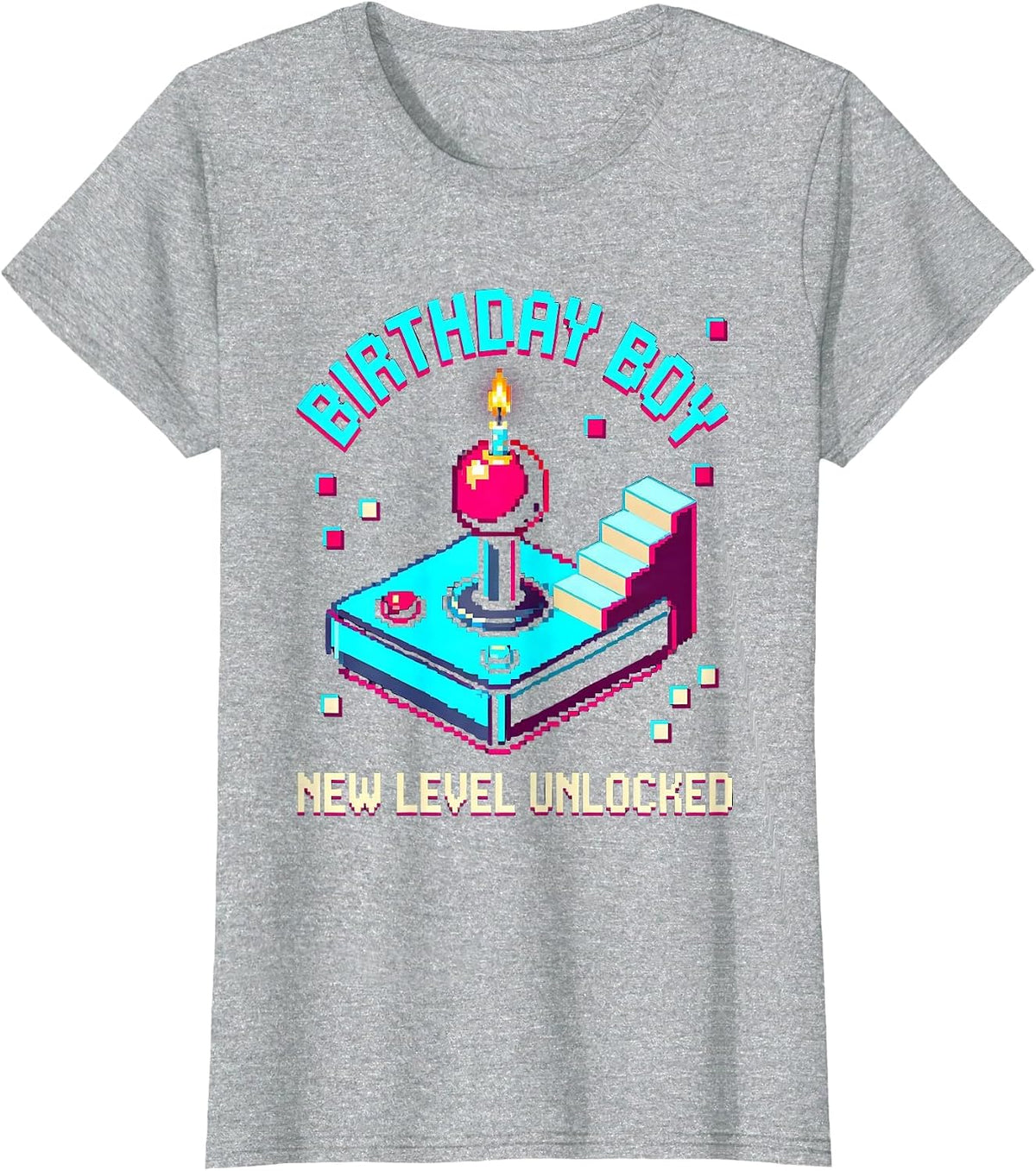 Women's Birthday Boy New Level Unlocked Pixel Art Gamer Boy Birthday T-Shirt - Heather Grey