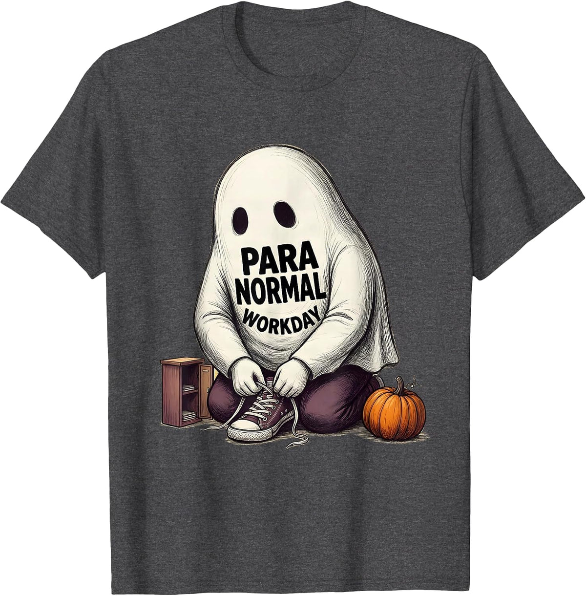 Men's Para Normal Workday Funny Ghost Paraprofessional Halloween T-Shirt - Dark Heather Grey