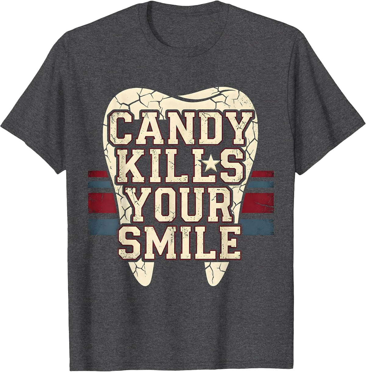 Men's Candy Kills Your Smile Dental Halloween Design T-Shirt - Dark Heather Grey