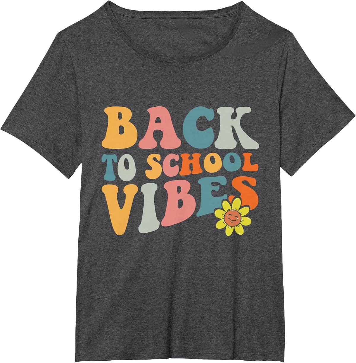Back to School Vibes Retro Groovy Kids Students Teachers T-Shirt - Dark Heather Grey