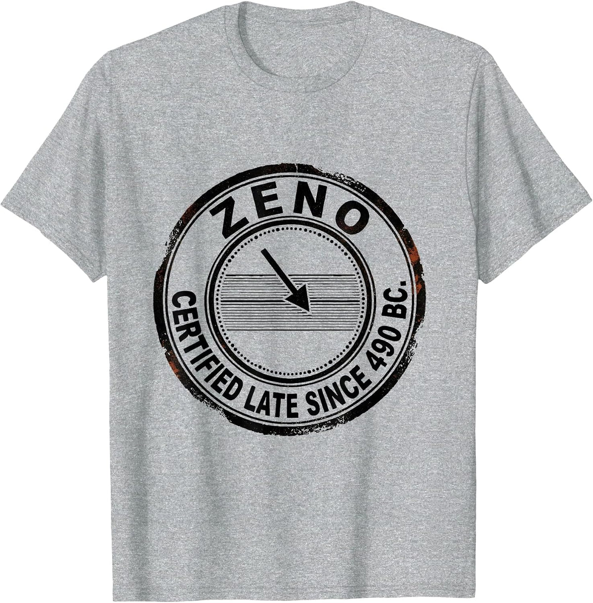 Men's Zeno: Certified Late Since 490 BC Funny Philosopher Pun T-Shirt - Heather Grey
