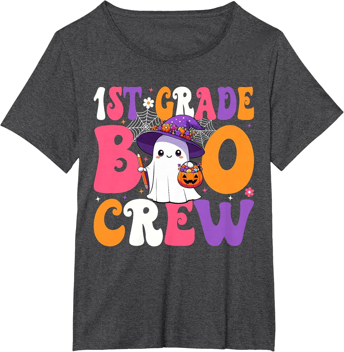 1st Grade Boo Crew Halloween First Grade Halloween Teacher T-Shirt - Dark Heather Grey