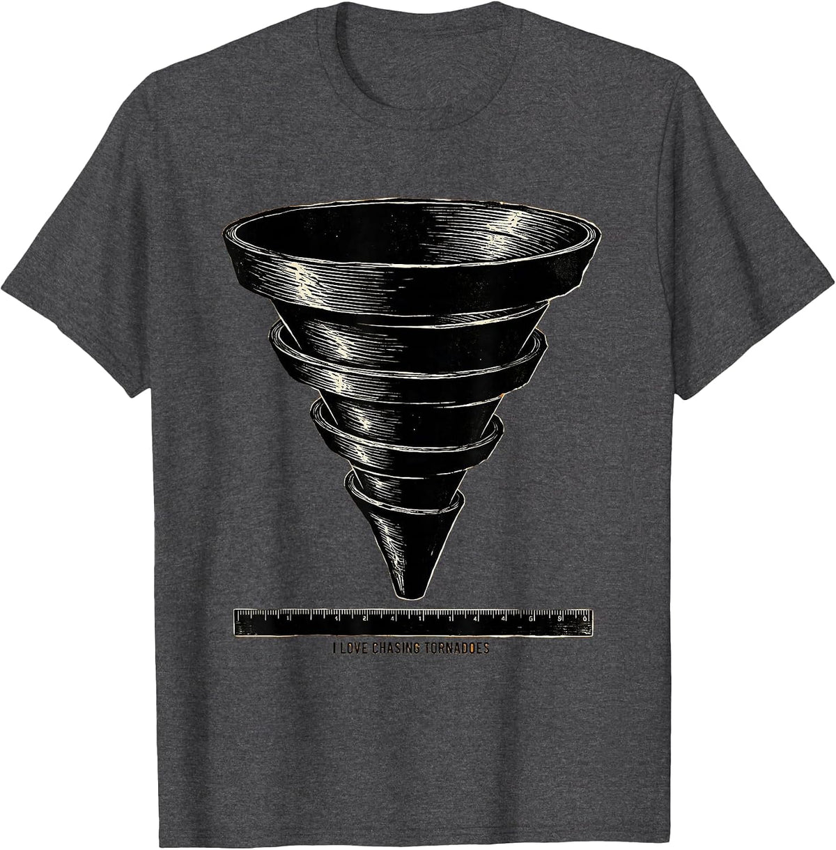 I Love Chasing Tornadoes Linocut Storm Chaser Meteorology T-Shirt - Dark Heather Grey