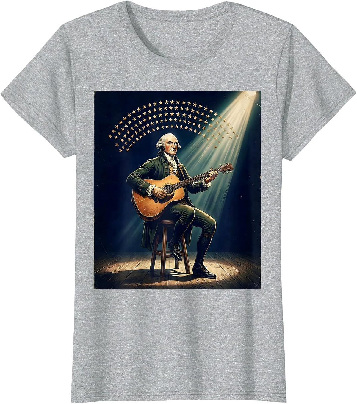 George Washington Playing Guitar Vintage Patriot T-Shirt - Heather Grey