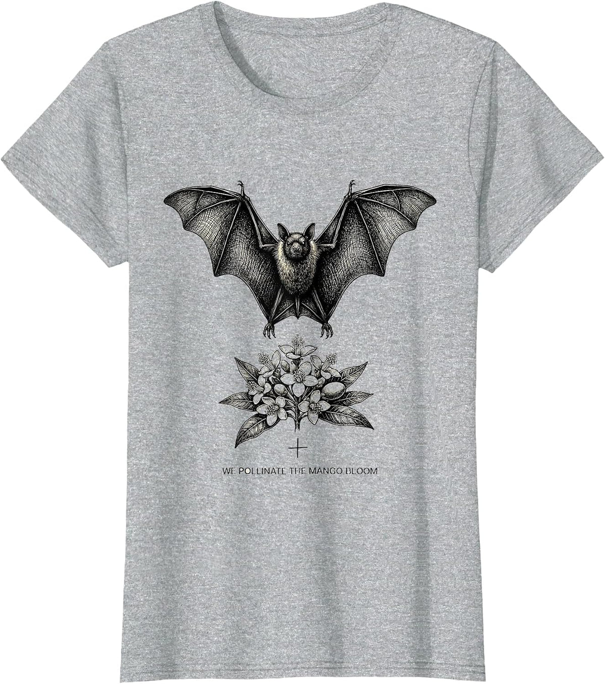 We Pollinate The Mango Bloom Bat Lover Wildlife Conservation T-Shirt - Heather Grey