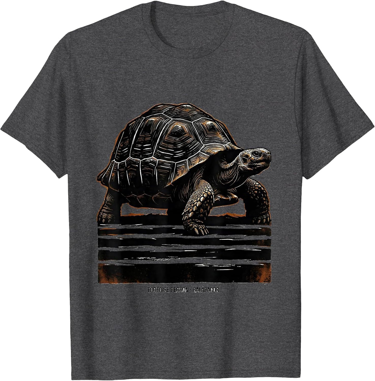 Men's Tortoise Person Galápagos Linocut Travel Souvenir T-Shirt - Dark Heather Grey