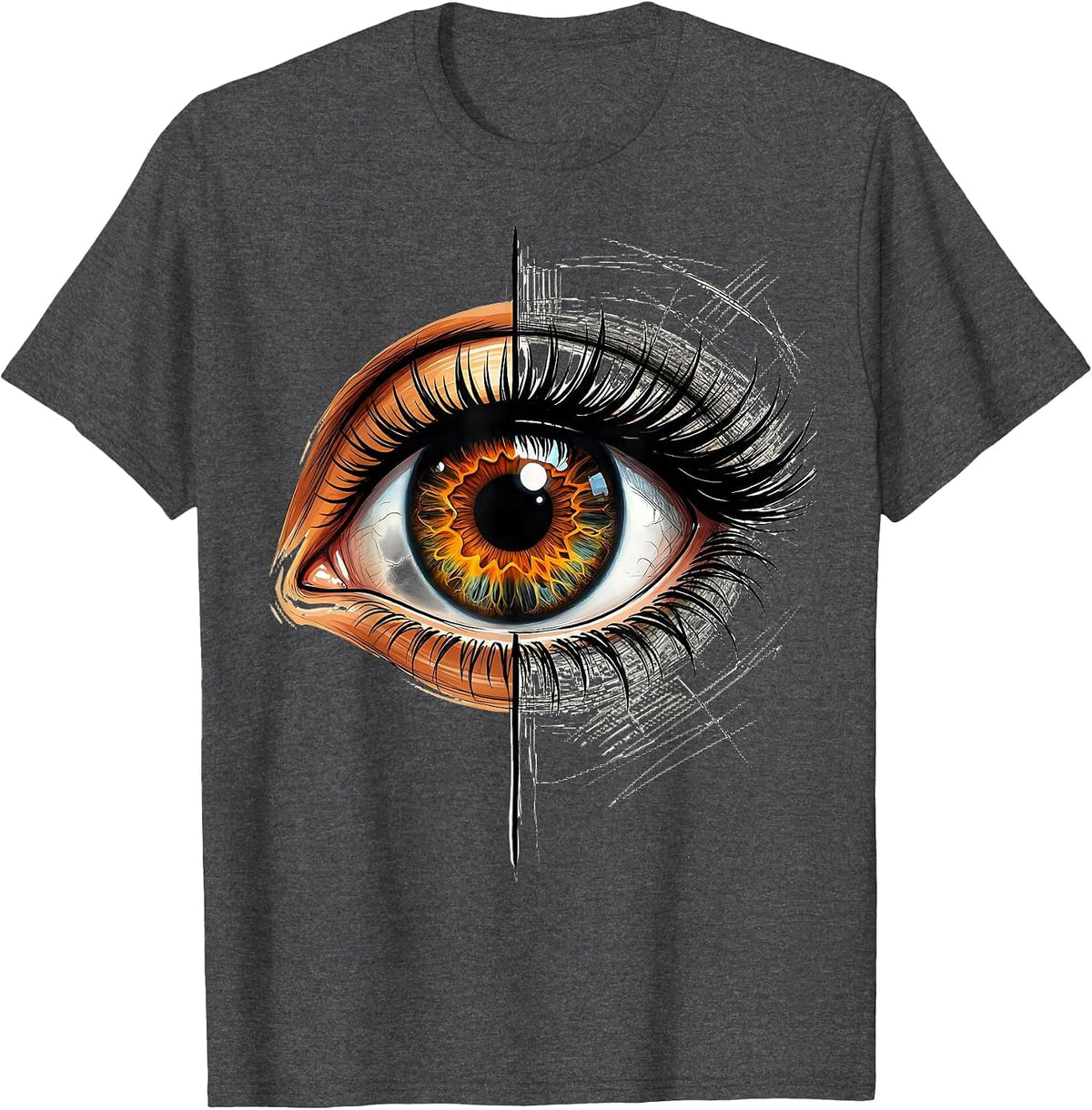 Men's Art Teacher Half Realistic Half Sketch Eye Design T-Shirt - Dark Heather Grey