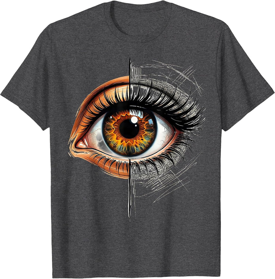 Men's Art Teacher Half Realistic Half Sketch Eye Design T-Shirt - Dark Heather Grey