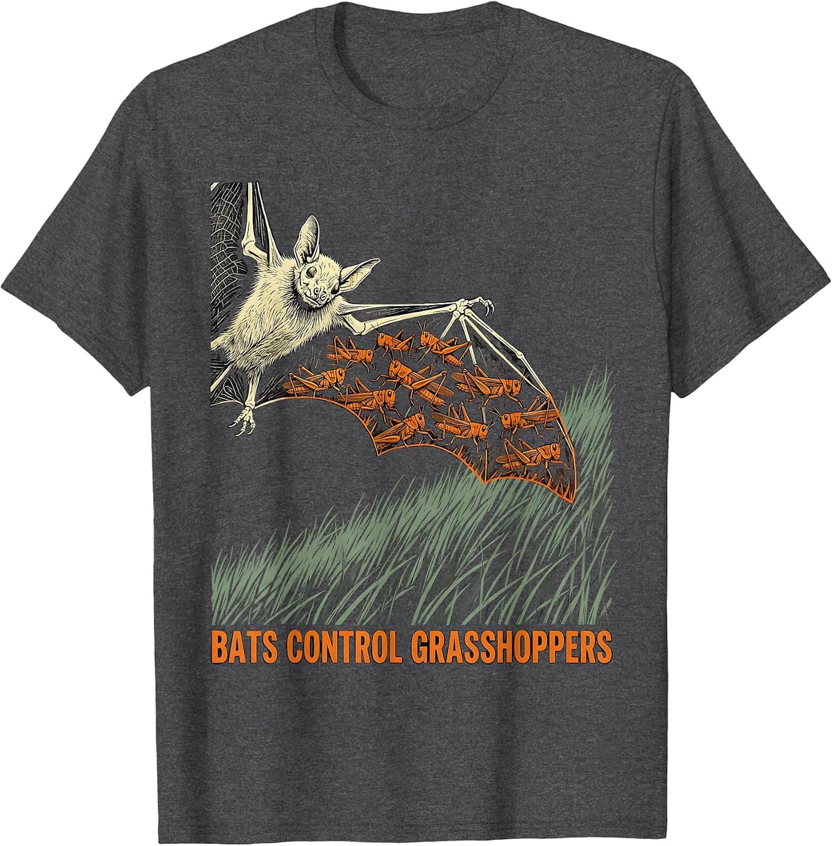 Men's Bats Control Grasshoppers Vintage Bat Lover Nature T-Shirt - Dark Heather Grey