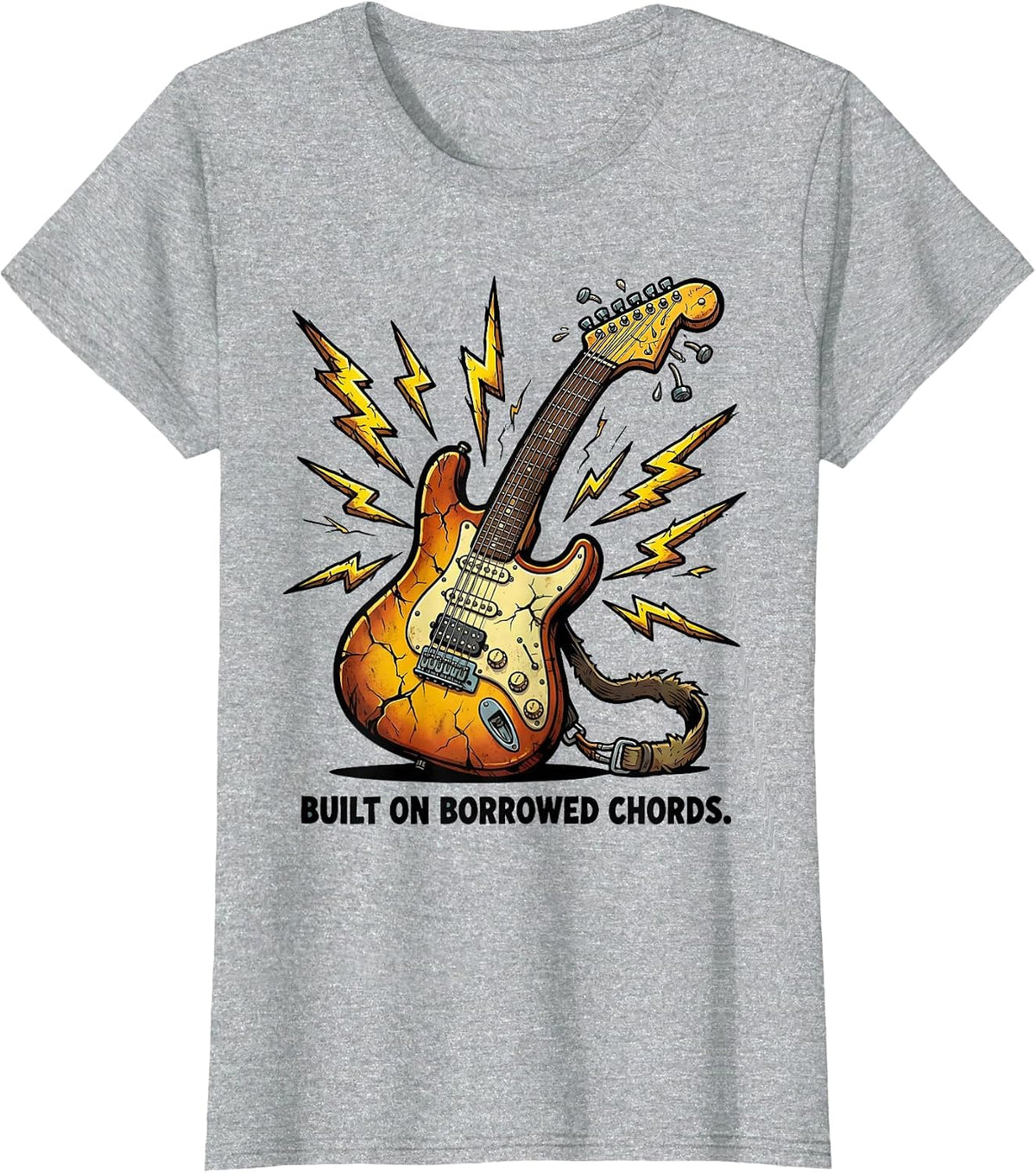 Built on Borrowed Chords Grunge Music Design T-Shirt - Heather Grey