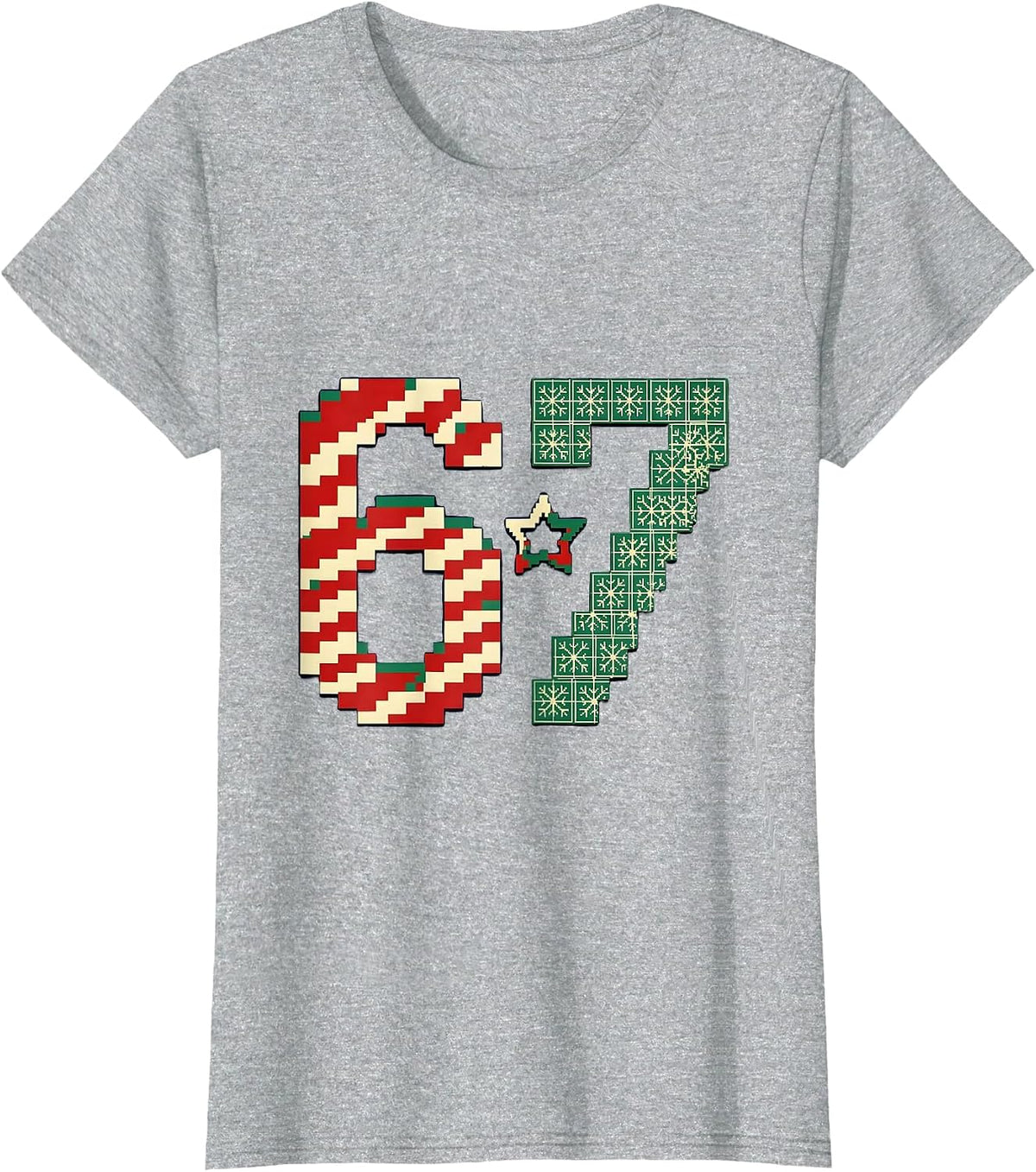 6 7 Pixel Art Christmas Meme Gen Alpha Slang T-Shirt - Heather Grey