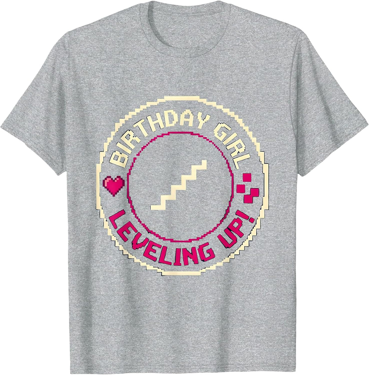 Men's Birthday Girl Leveling Up! Pixel Art Gamer Birthday Girl T-Shirt - Heather Grey