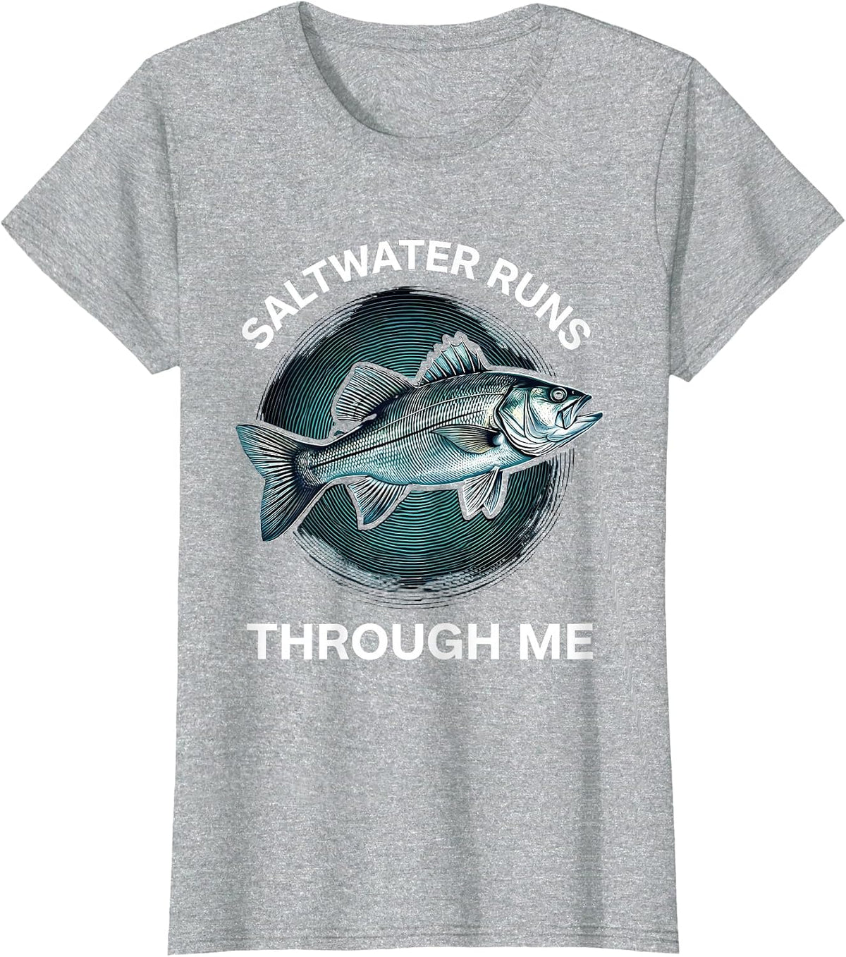 Saltwater Runs Through Me Fishing Design T-Shirt - Heather Grey