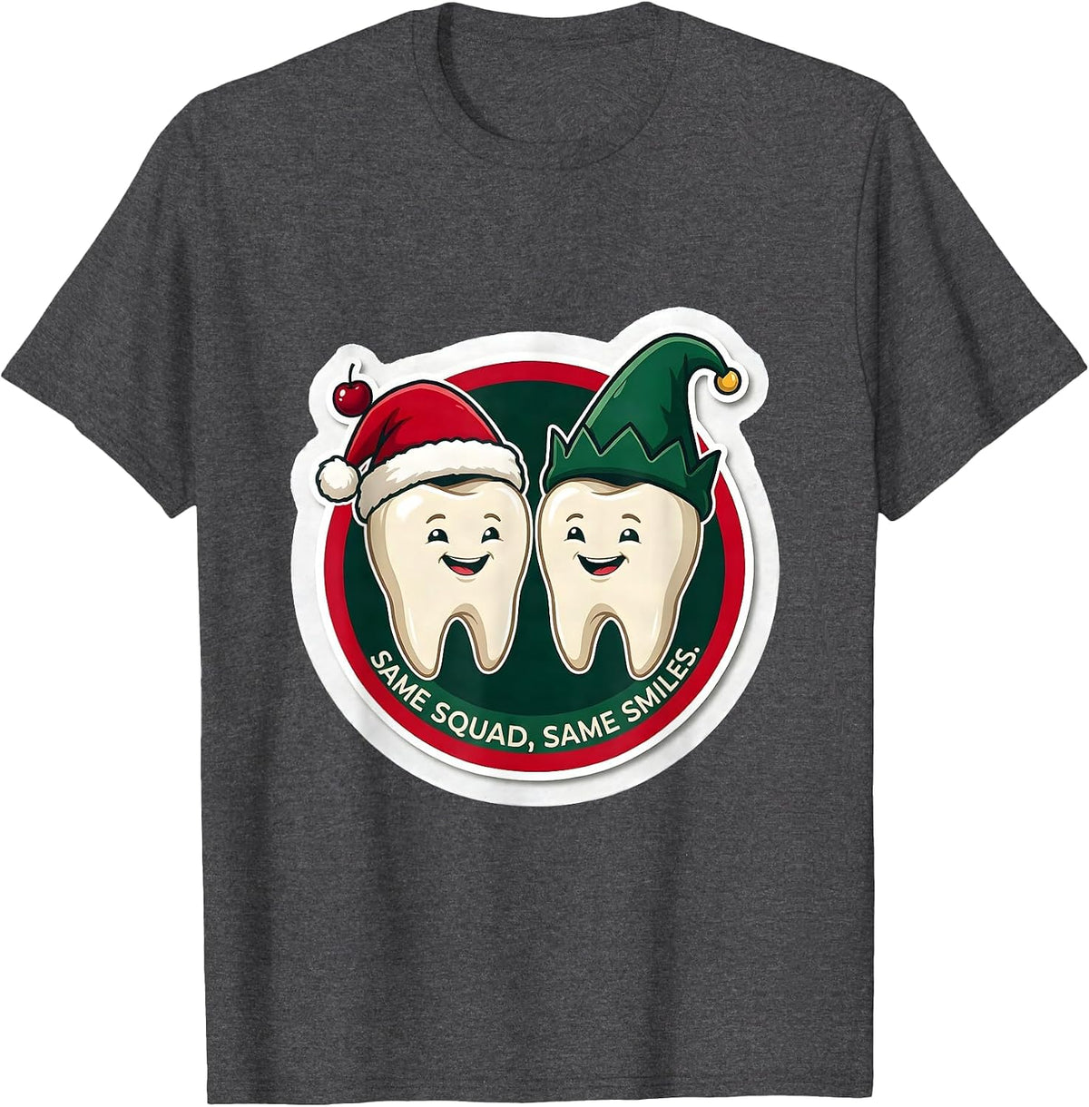 Same Squad, Same Smiles Funny Dental Christmas Dental Team T-Shirt - Dark Heather Grey