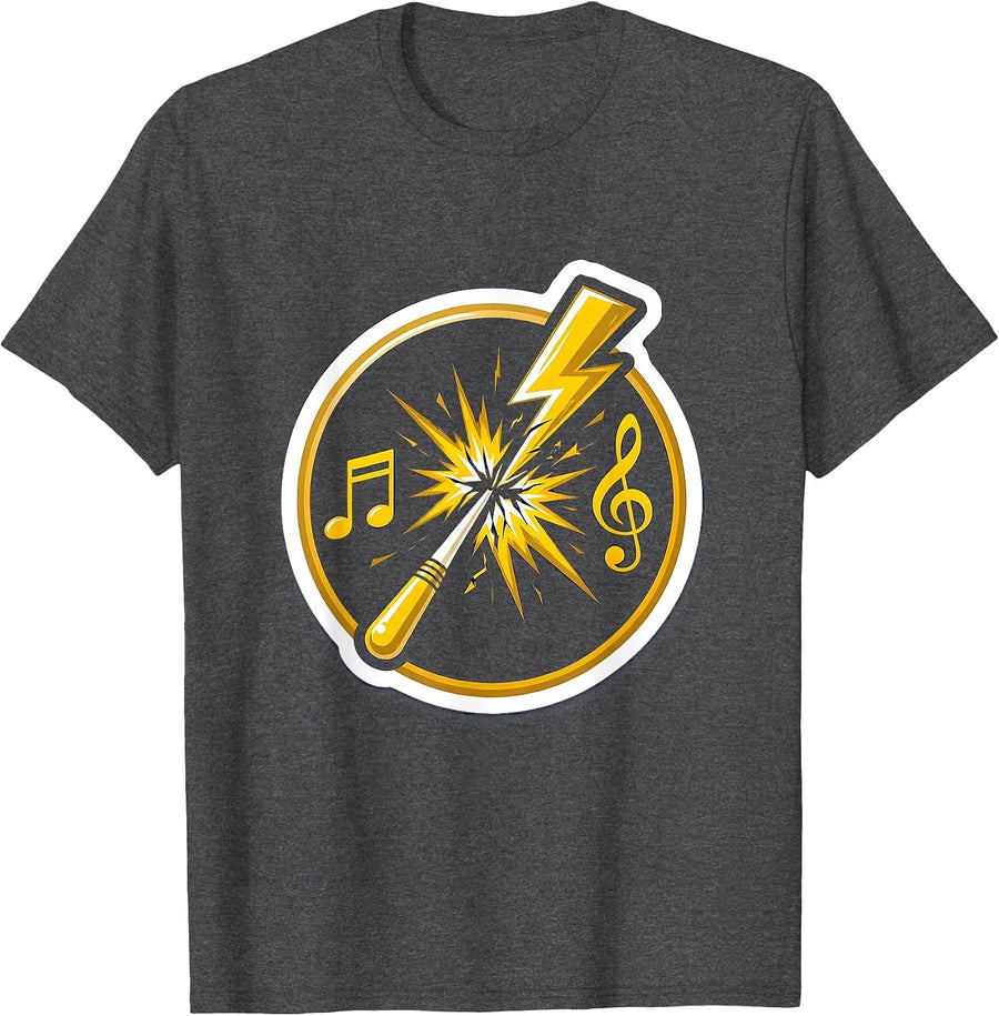 Men's Music Teacher Conductor Baton Lightning Bolt Graphic T-Shirt - Dark Heather Grey