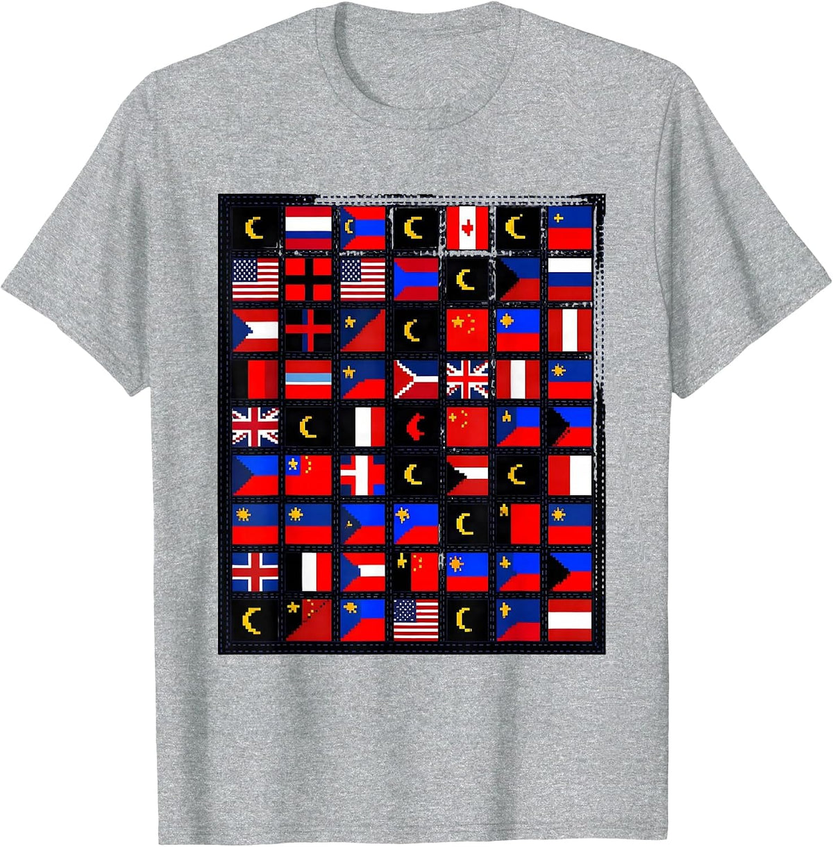 Men's World Flags Pixel Art Global Unity Mosaic Travel Gift T-Shirt - Heather Grey