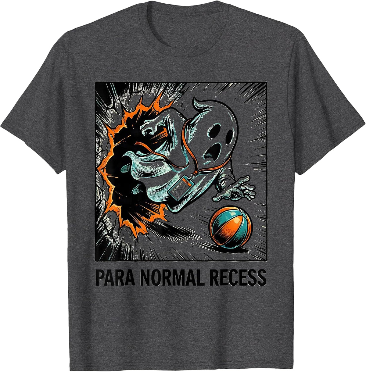 Para Normal Recess Comic Book Ghost Paraprofessional T-Shirt - Dark Heather Grey