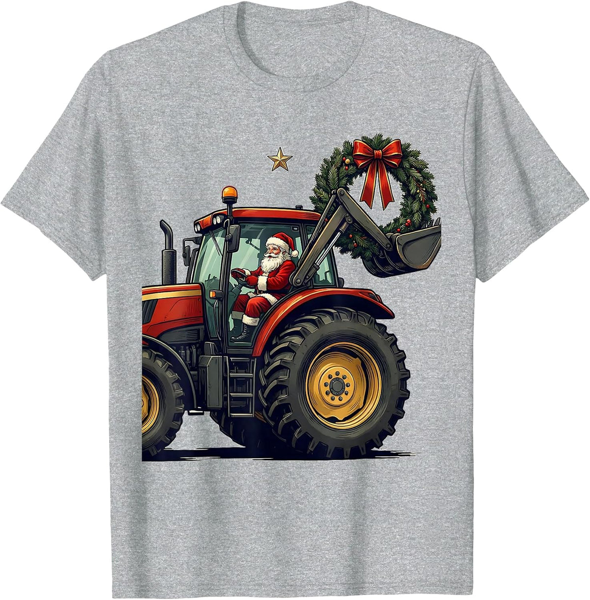 Men's Broadside Farm Tractor Santa Claus Funny Farm Life Christmas T-Shirt - Heather Grey