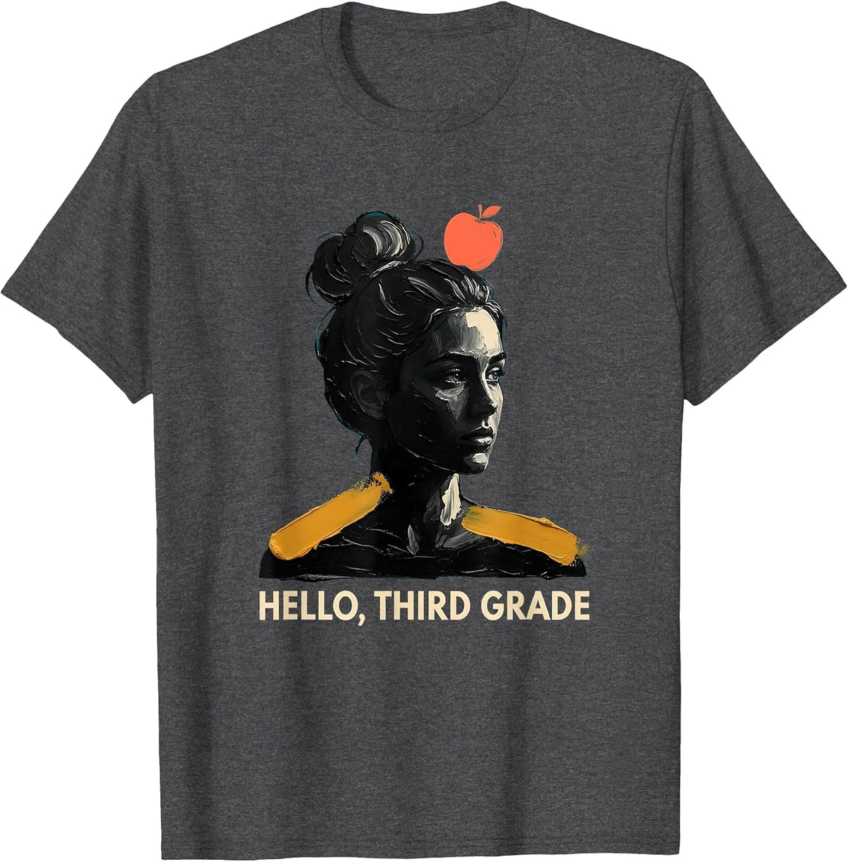 Hello, Third Grade Cute Messy Bun Back To School Girl T-Shirt - Dark Heather Grey