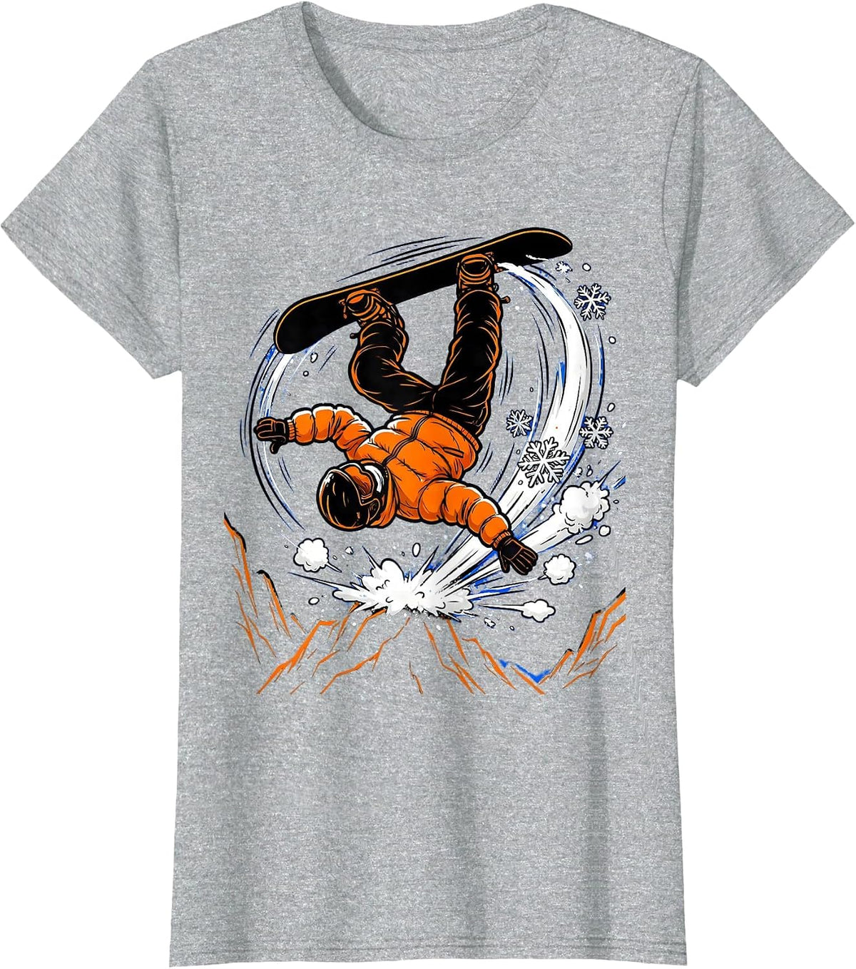 Snowboarder Backflip Mountain Cliff Action Art T-Shirt - Heather Grey