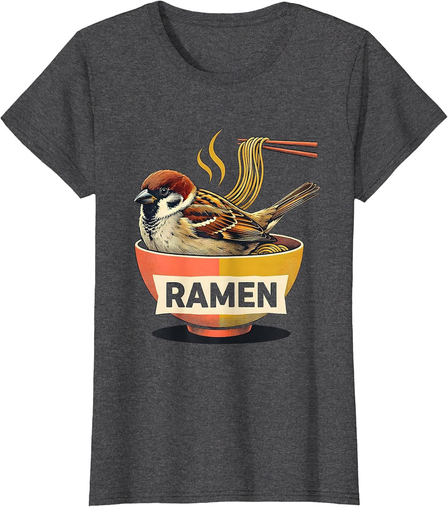 Women's Ramen Midcentury Modern Kawaii Japanese Animal Anime Humor T-Shirt - Dark Heather Grey