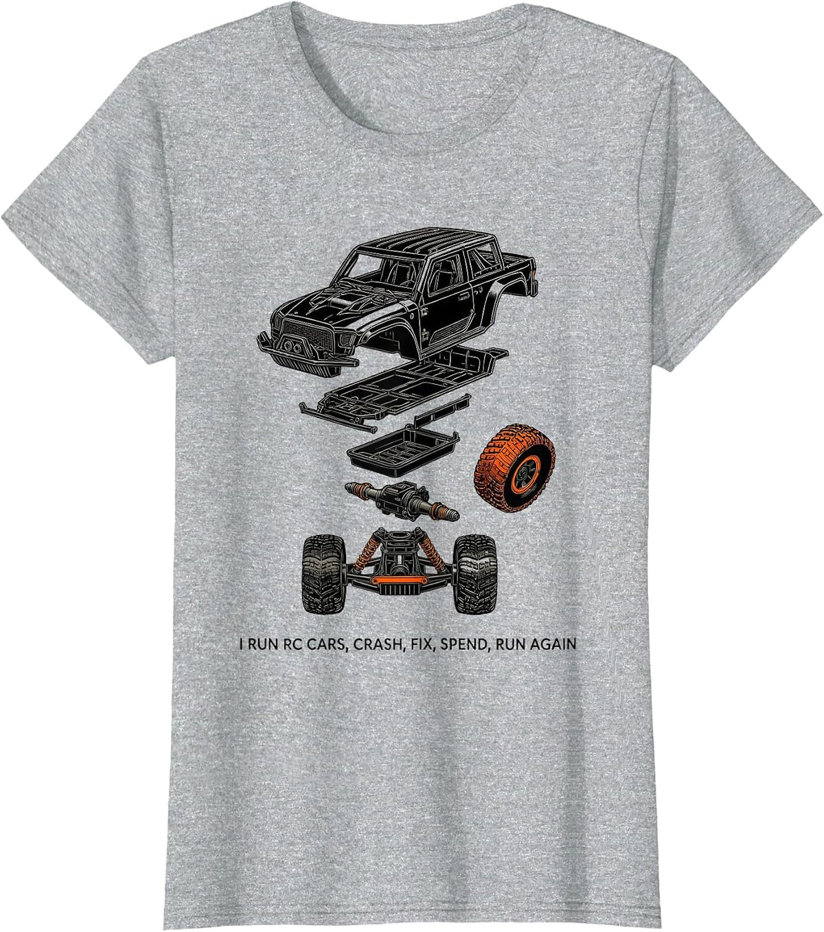 Women's I Run RC Cars Crash Fix Spend Run Again RC Racer T-Shirt - Heather Grey
