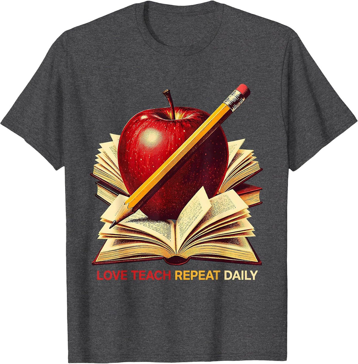 Love Teach Repeat Daily 3rd Grade Teacher Design T-Shirt - Dark Heather Grey