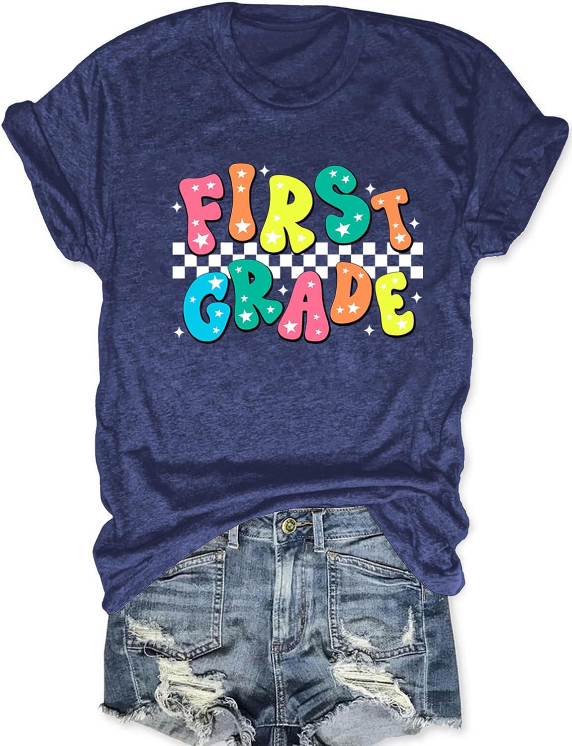 First Grade Teacher Shirts for Women: Teach Life T-Shirts Tops Teaching Gifts Inspiration Blouse Tees - Blue2