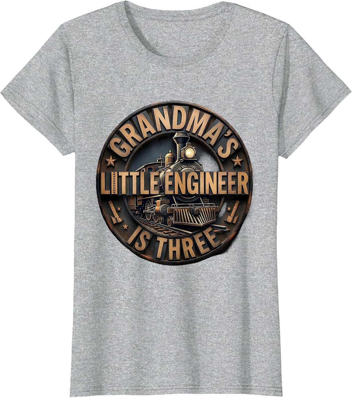 Grandma's Little Engineer Is Three Funny Toddler Train 3rd T-Shirt - Heather Grey